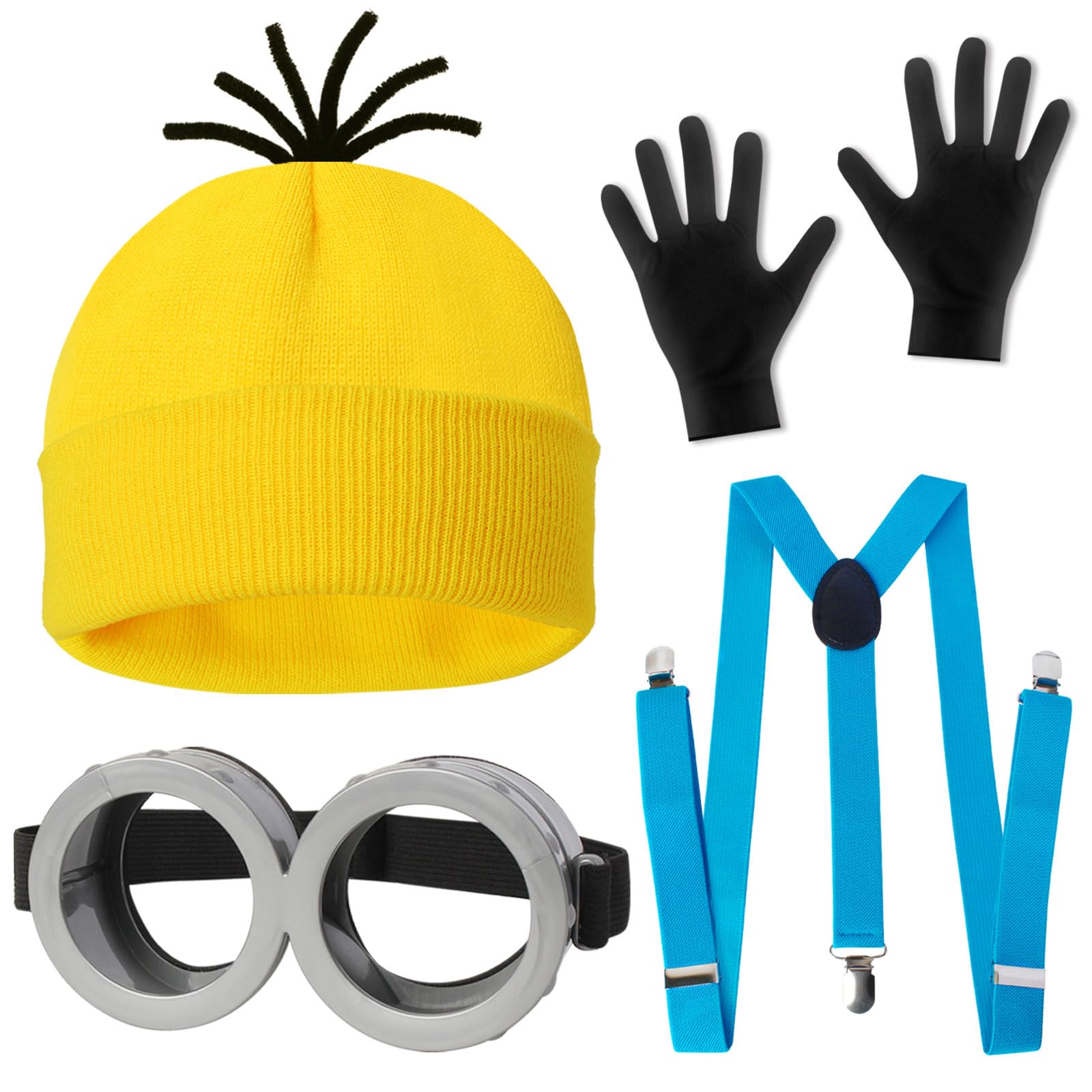 CONGRU 4 Pcs Halloween Costume for Adults,Yellow Hat/Goggle/Glove/Suspender | Ha
