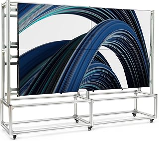 Displays2go Video Wall Stand for (8) 49"-55" TV Screens | Silver, Double-Sided, Wheels, DXVWALL2X2