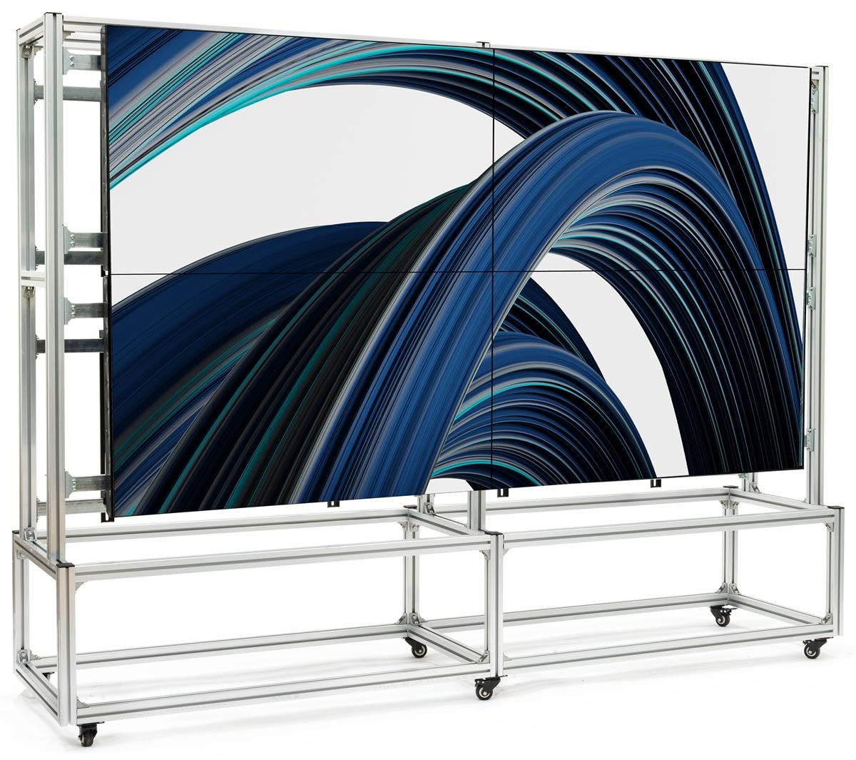 Displays2go Video Wall Stand for (8) 49"-55" TV Screens | Silver, Double-Sided, 