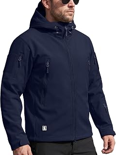 FREE SOLDIER Men's Softshell Jacket Military Softshell Jackets Outdoor Fleece Lining Windproof Waterproof Hooded Tactical Jackets Warm Multi Pockets for Hunting Hiking Men