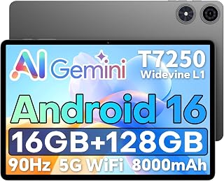 TECLAST P50T 11 Inch Android 16 Tablet, TDDI 90Hz Screen, 128GB+1TB Expand | T7250 Octa-Core1.8GHz, Gemini AI, 5G WiFi, Widevine L1, OTG, 8000mAh, 13MP+5MP, Face ID, BT5.2, Type-C, GPS-with Charger