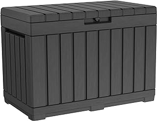 Keter Kentwood 50 Gal Outdoor Storage Box and Patio Side Table | Grey, Resin, Compact, Waterproof, Lockable, Durable, Easy Assembly, Organization, Patio Cushions Storage