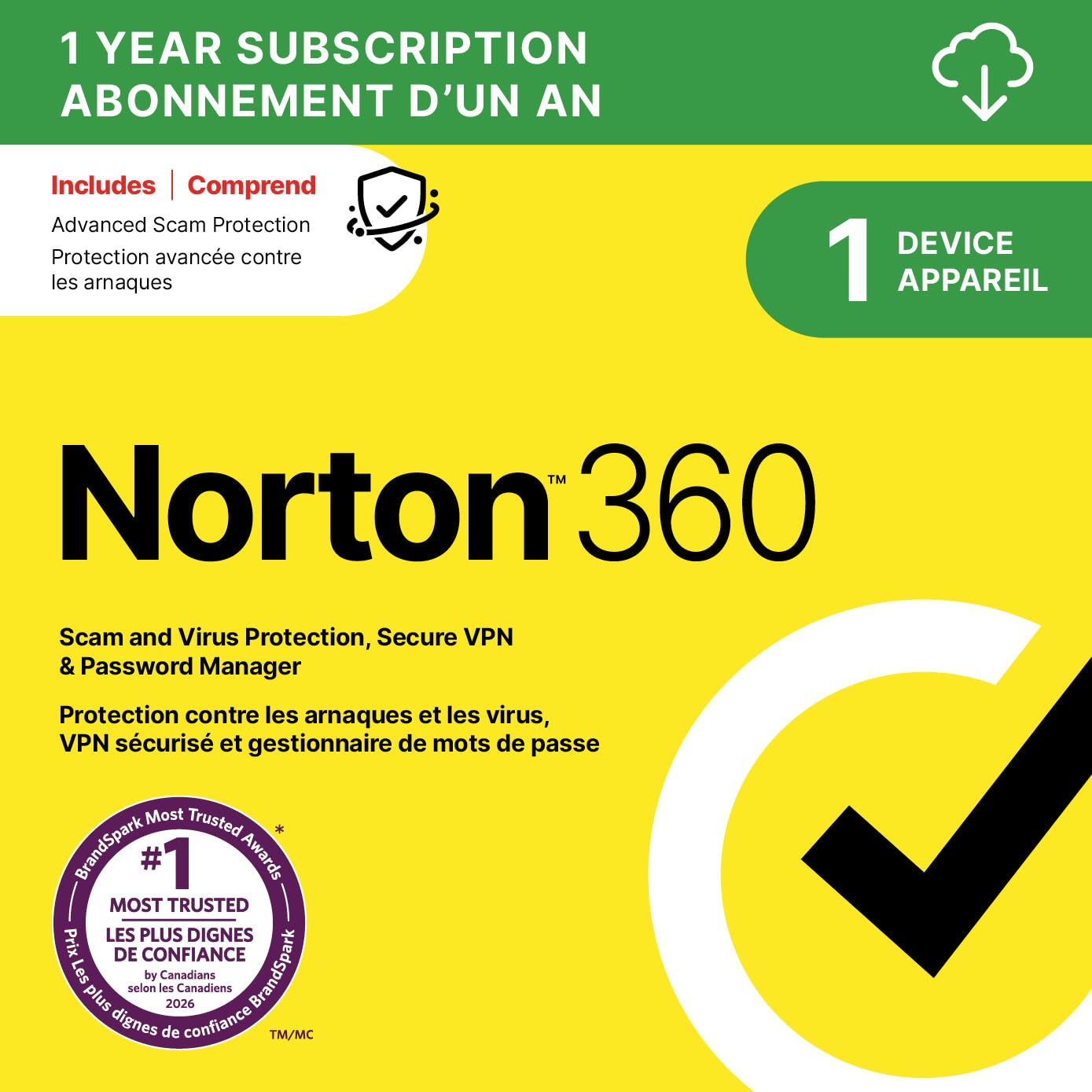 Norton 360 2026, Antivirus software for 1 Device – Includes Advanced AI Scam Pro