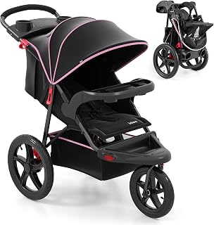 INFANS Jogging Stroller, Foldable Jogger with Air-Filled Tires Shock Absorbing Suspension Adjustable Backrest, Baby Running Strollers
