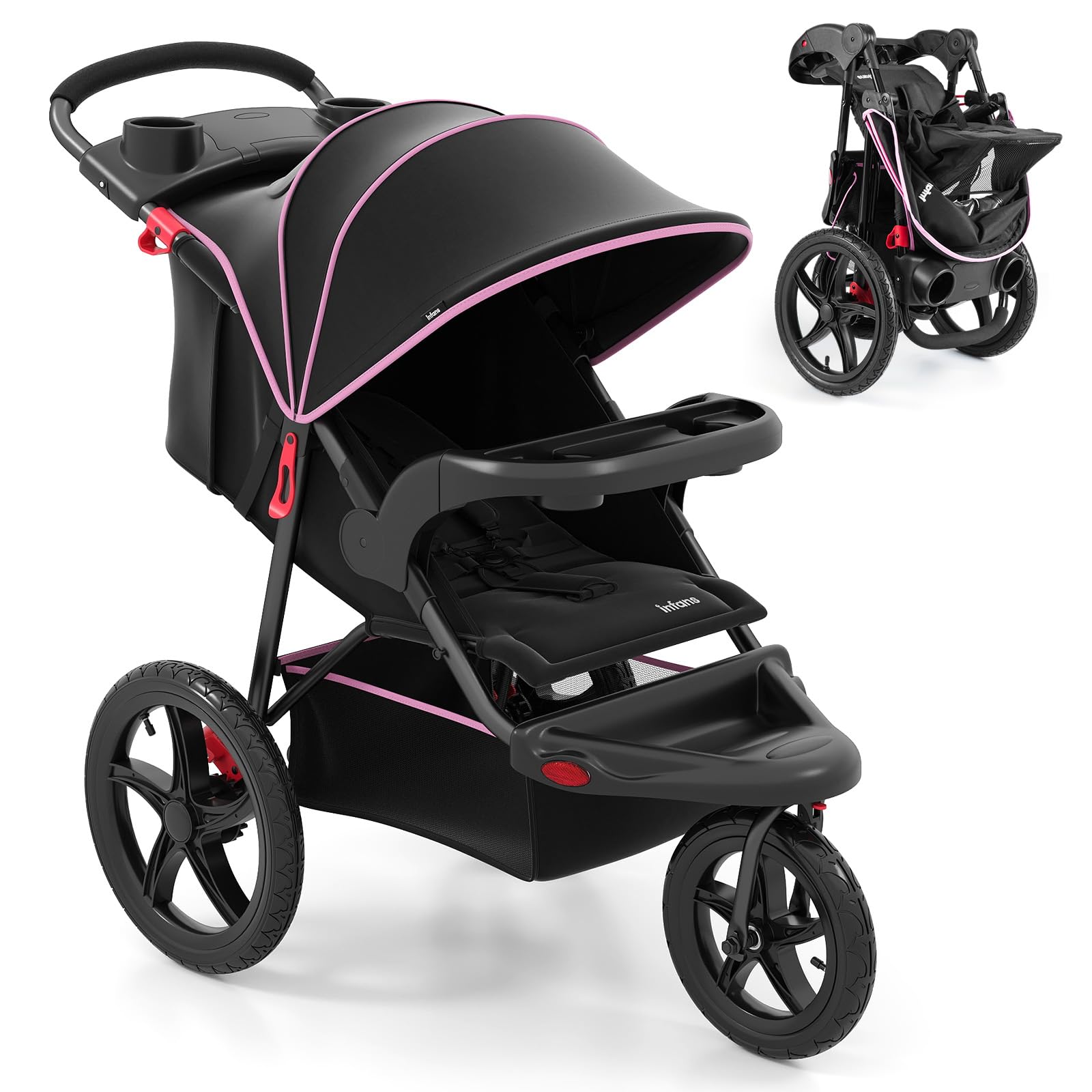INFANS Jogging Stroller, Foldable Jogger with Air-Filled Tires Shock Absorbing S