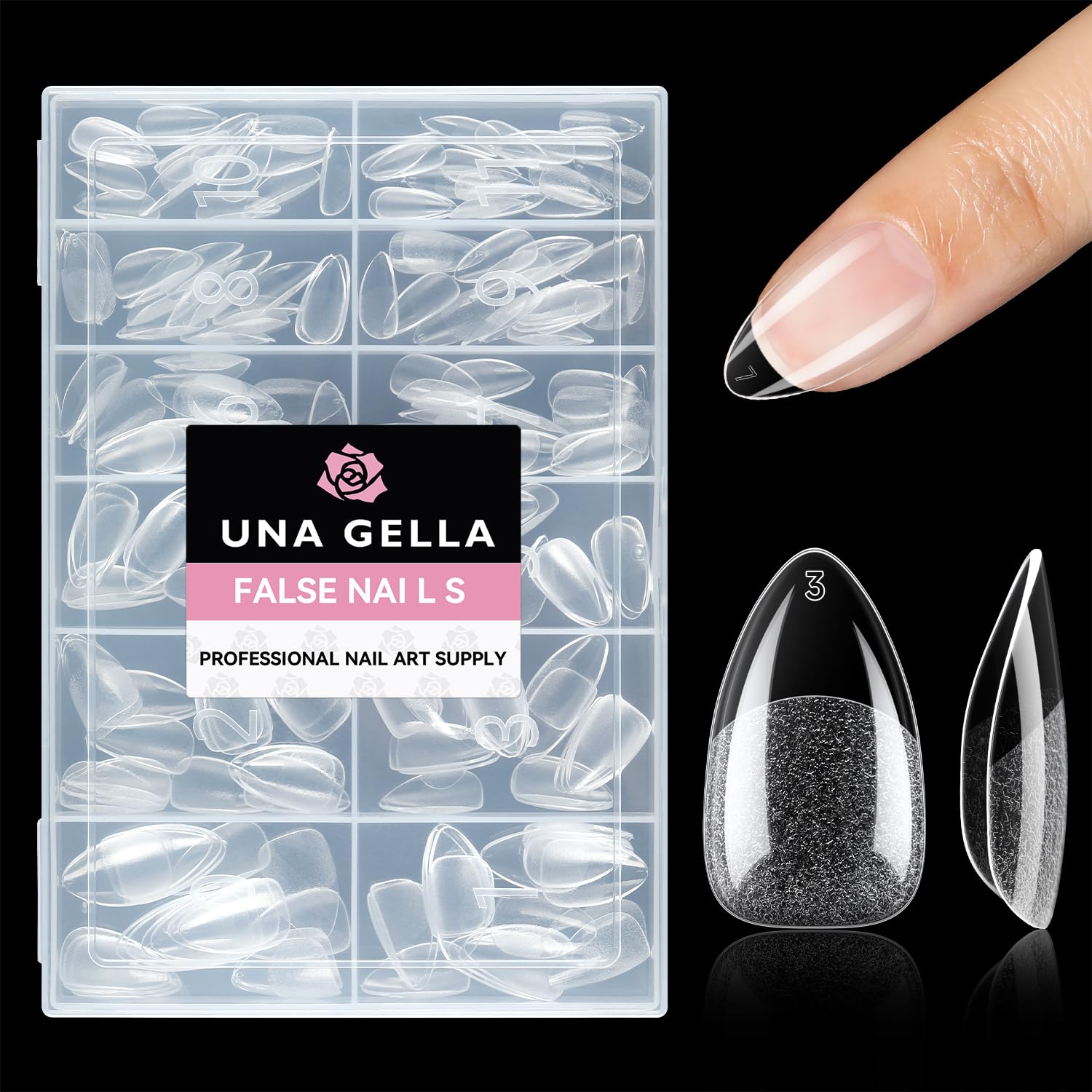 UNA GELLA Short American Almond Nail Capsule, 216 Pieces 12 Sizes Pre-Shaped Nai