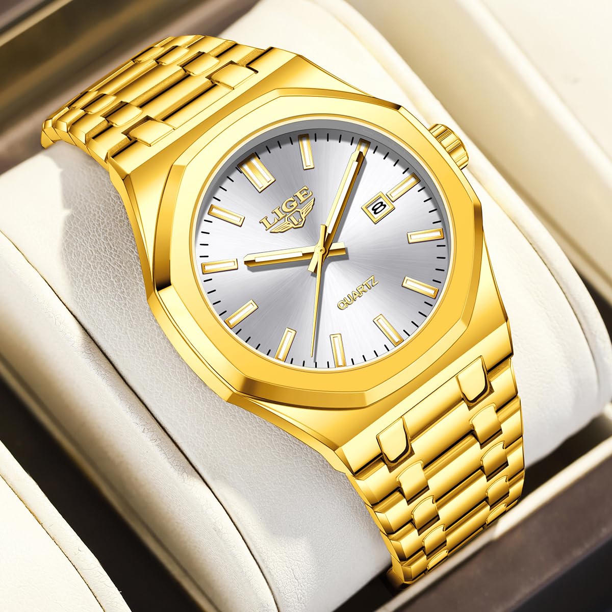 LIGE Quartz Watch for Men - Analogue Designer Big Face Mens Wrist Watches