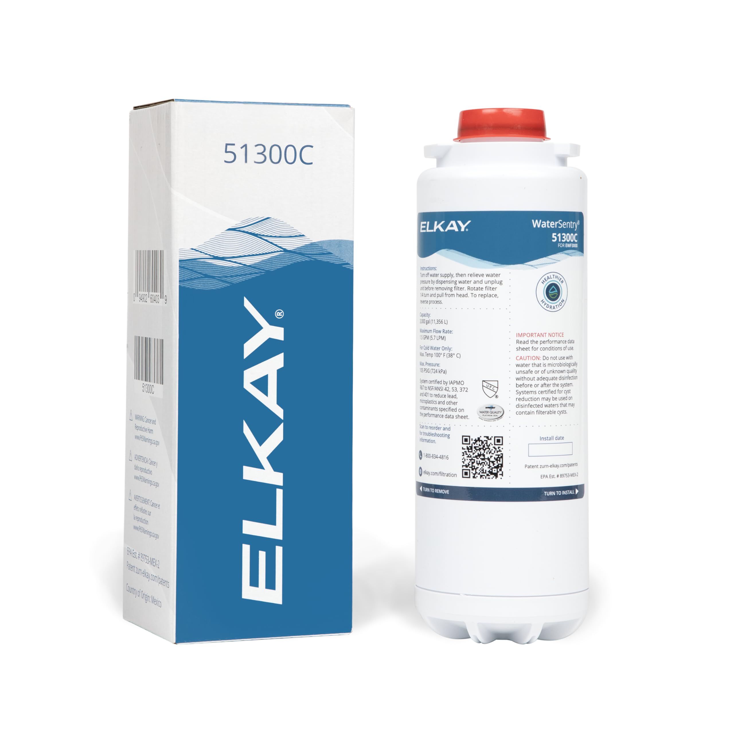 Elkay Genuine WaterSentry 51300C Replacement Filter | NSF/ANSI Certified, 3,000 