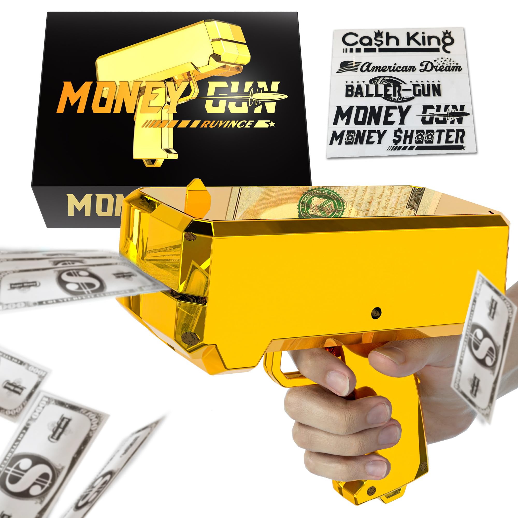 Money Gun Shooter – RUVINCE Gold Money Gun for Movies that Look Real, Prop Gun M