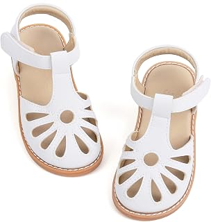 THEE BRON Toddler Kids Closed Toe Princess Sandals Retro Lace Up Breathable Shoes for Girls 3-12 Years