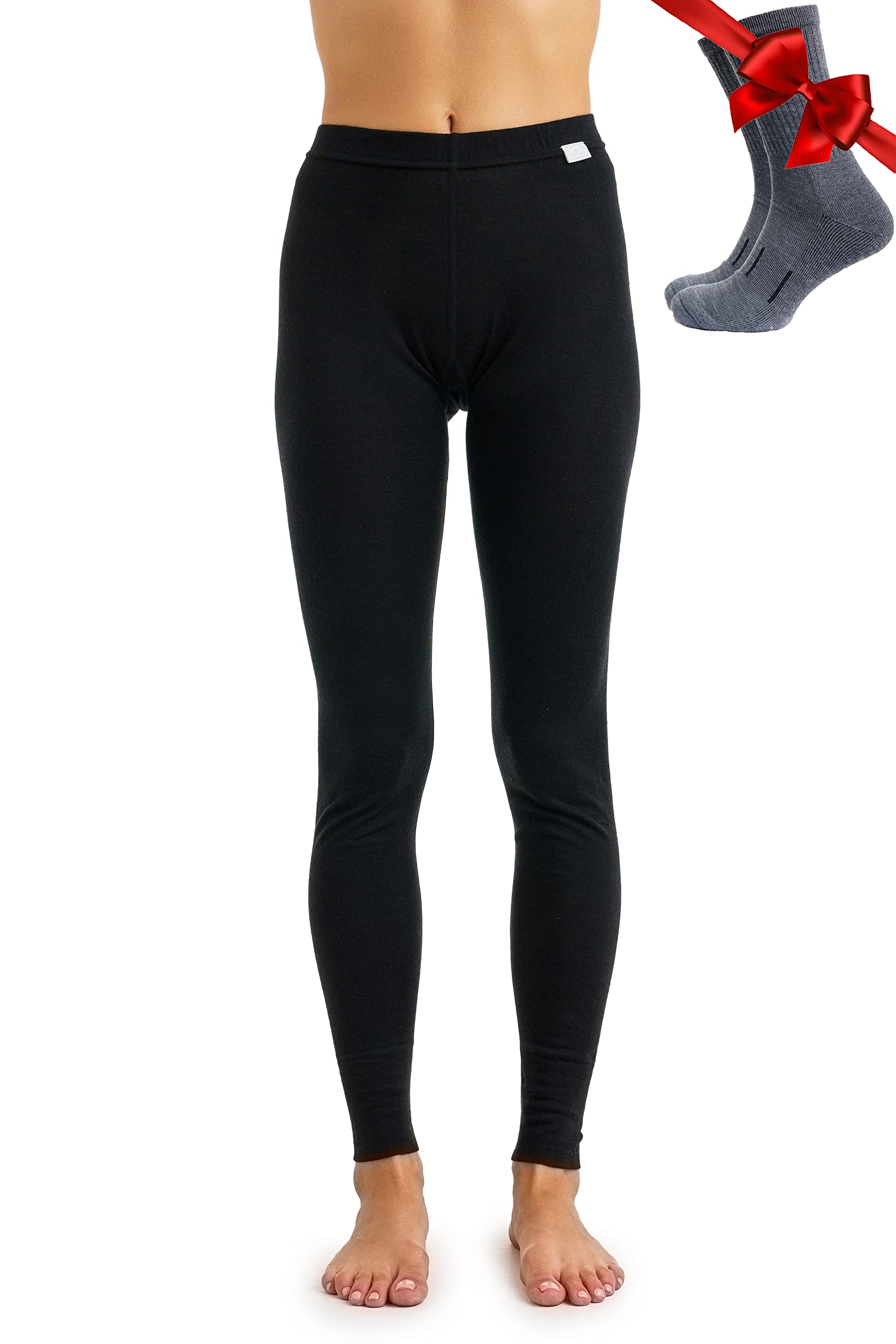 100% Merino Wool Base Layer Womens Leggings, Thermal Underwear + Wool Socks