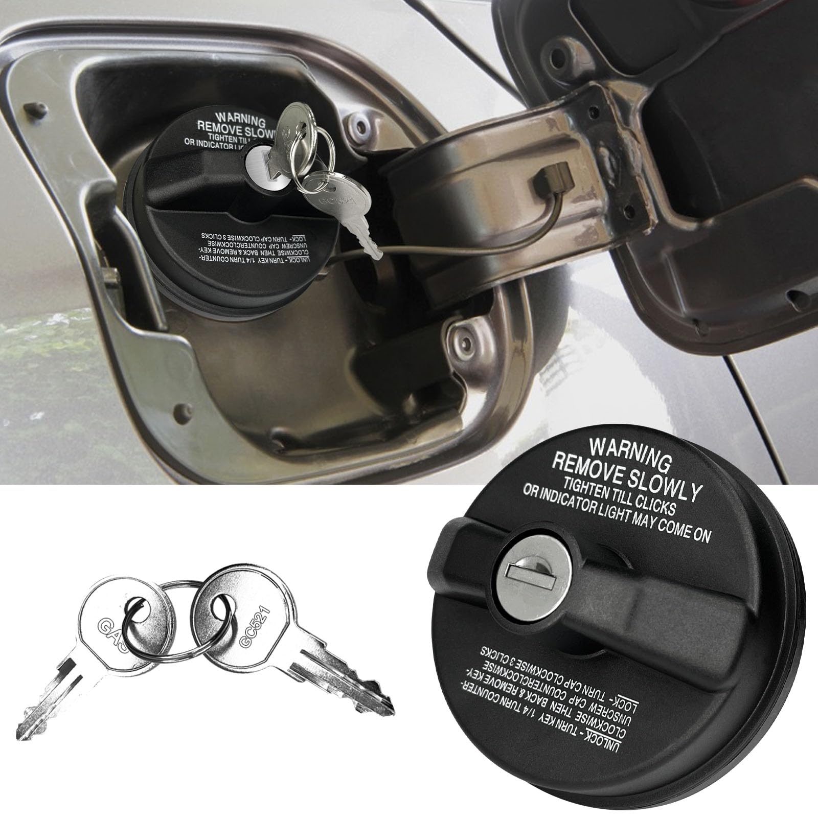 Hirificing Locking Gas Cap Fuel Tank with Key, Gas Cap Lock Locking Fuel Cap Cov