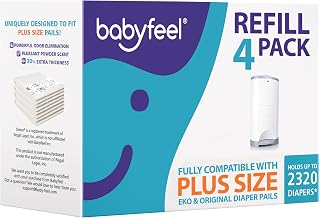 Babyfeel Refill Bags Compatible with DEKOR PLUS Diaper Pails, 4 Pack | Exclusive 30% Extra Thickness | Powerful Odor Elimination | Fresh Powder Scent | Holds up to 2320 Diapers | Extra Strong