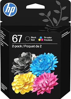 HP 67 Black/Tri-Color Ink Cartridges (2-Pack) | Works with DeskJet 1255, 2700, 4100, Envy 6000, 6400 | Instant Ink Eligible | 3YP29AN | Packaging May Vary