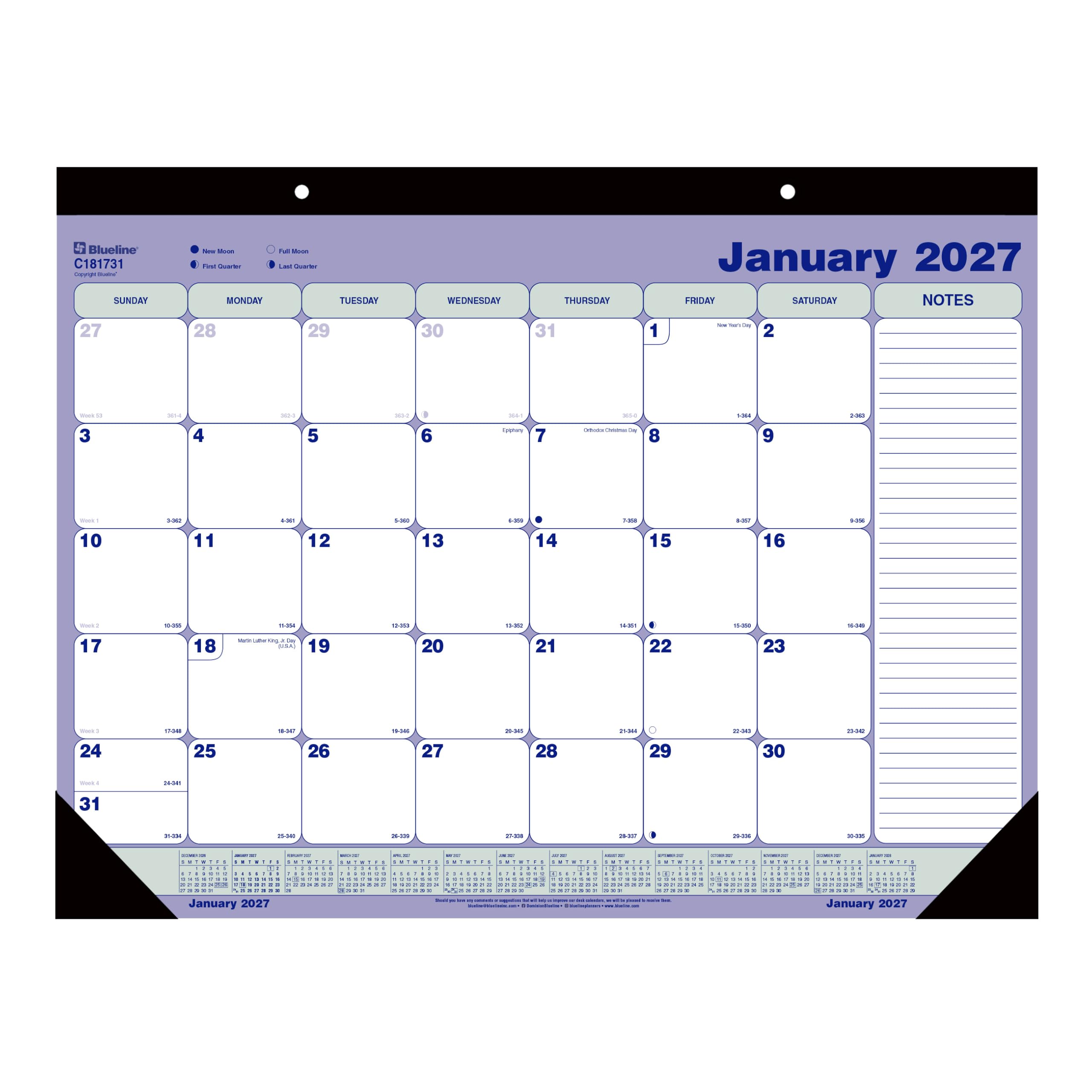 Blueline® 2027 Monthly Desk Pad Calendar, 12 Months, January to December, 21.25"