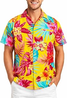 King Kameha Men’s Hawaiian Shirt Short Sleeve – Aloha Summer Shirt with Pineapple Print, Lightweight and Easy Care