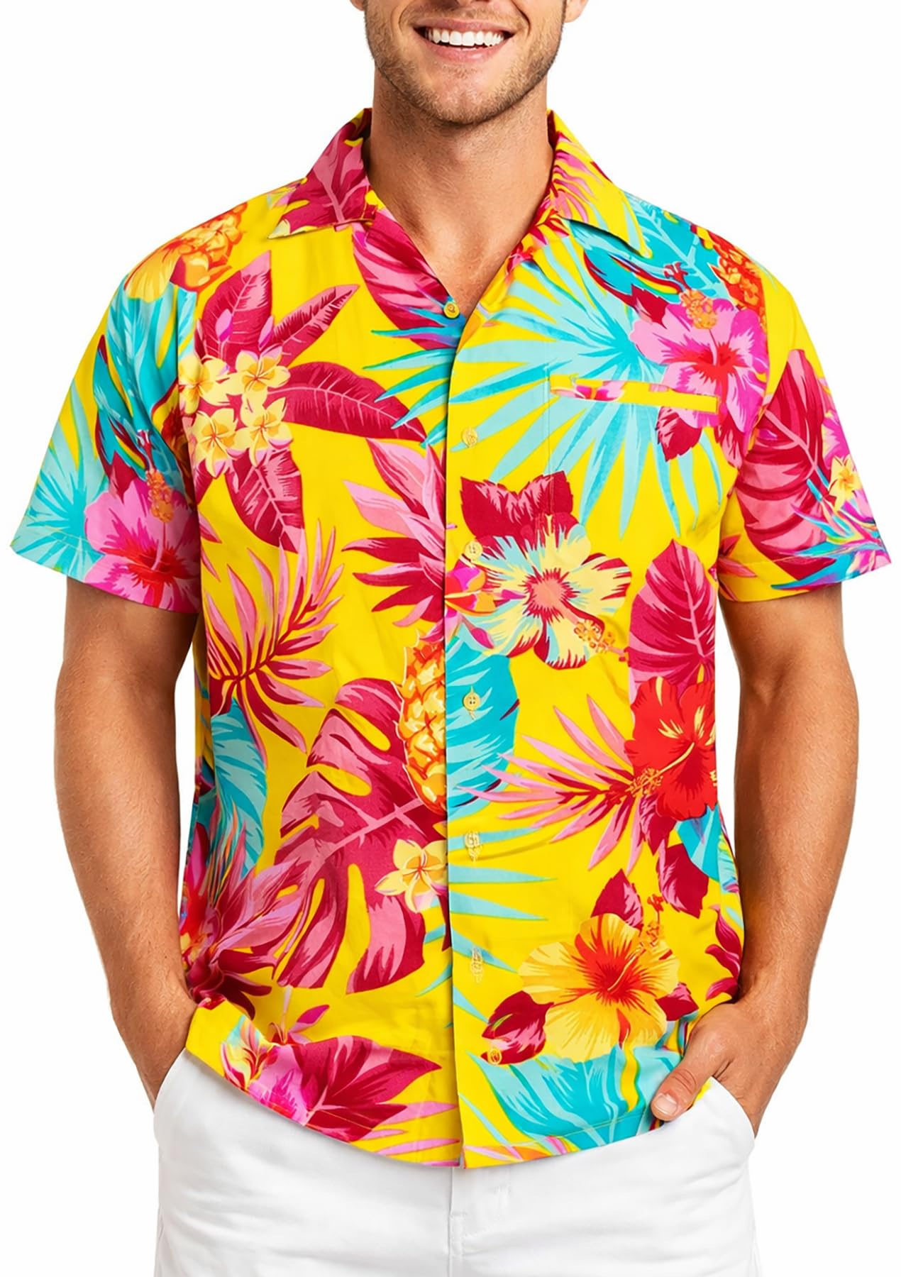 King Kameha Men’s Hawaiian Shirt Short Sleeve – Aloha Summer Shirt with Pineappl