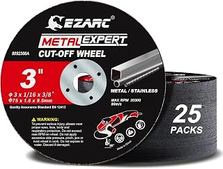 EZARC Metal Cut Off Wheels 3 x 1/16 x 3/8-Inch, 25-Pack | Ultra-Thin Discs, Up to 2x Life, Clean Cuts, Die Grinder Cut Off Wheel for Carbon Steel, Stainless Steel, Iron, Copper