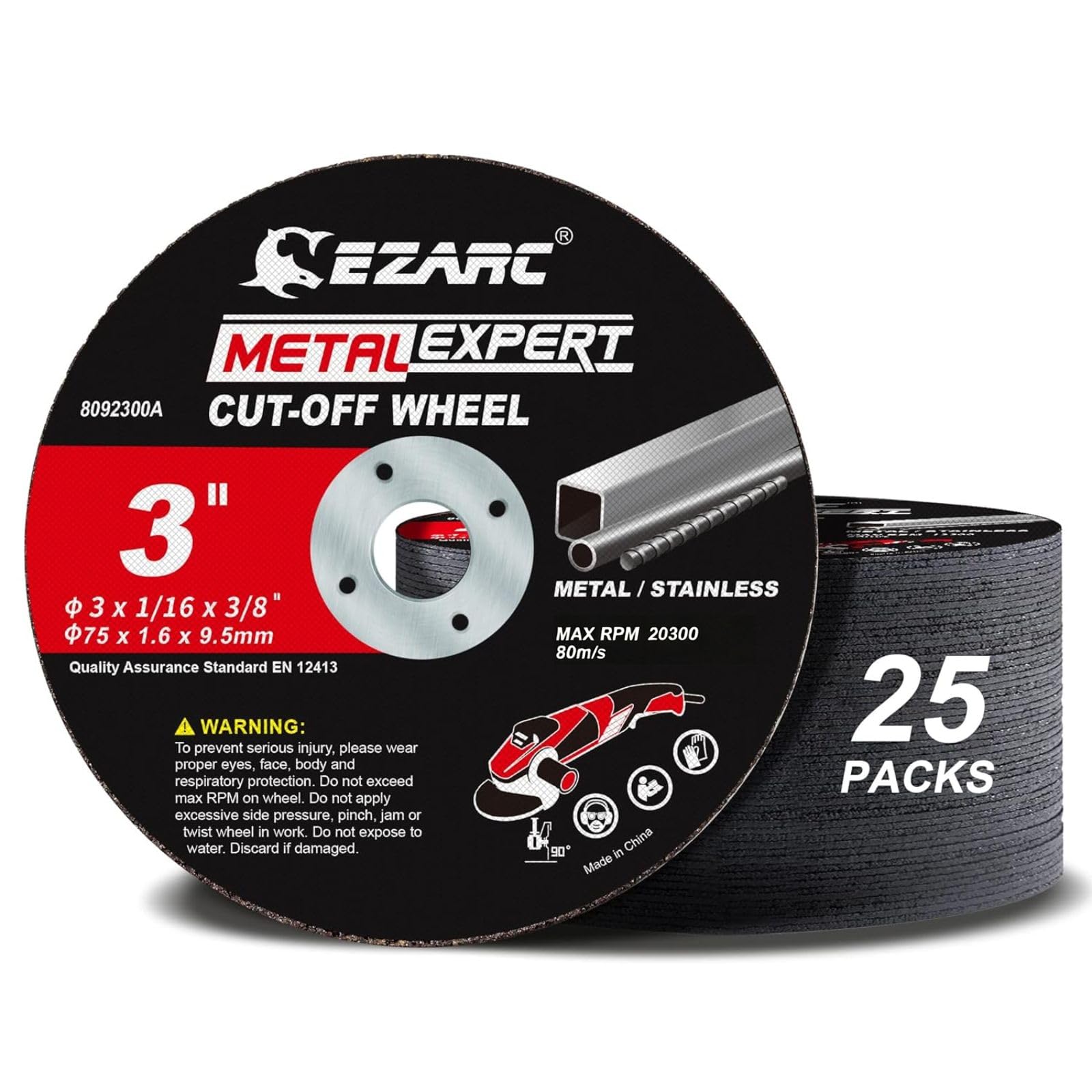 EZARC Metal Cut Off Wheels 3 x 1/16 x 3/8-Inch, 25-Pack | Ultra-Thin Discs, Up t