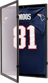 TIDYME Jersey Frame Display Case, Lockable Sports Shadow Box, Black Locks | 98% UV protection, shatterproof panel, 31.25x23.25 in wood frame, 3 hanging options, fits football & baseball jerseys