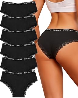 FINETOO Womens Cotton Underwear Cheeky Low Rise Bikini Panties Soft Lace Hipster Sexy Everyday Wear 6 Pack