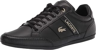 Lacoste Men's Chaymon Sneaker, Black/Black/Gold Leather, 13