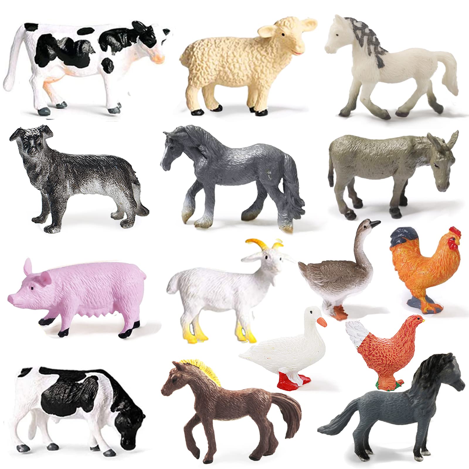 Yowlieu 15 Pcs Mini Figures Toys Realistic Farm Animal Figurines, Plastic Learni