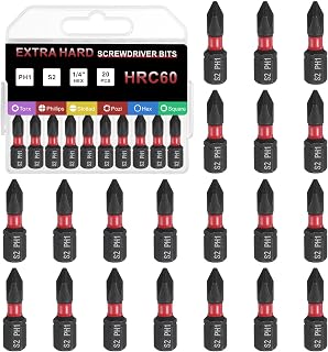 Generic 20pcs PH1 Phillips Screwdriver Bit 1/4" Hex Shank 25mm/1" Length Magnetic Cross Head Hex Bits S2 Steel Screw Driver Bit for Impact Electric Screw Driver Power Tools