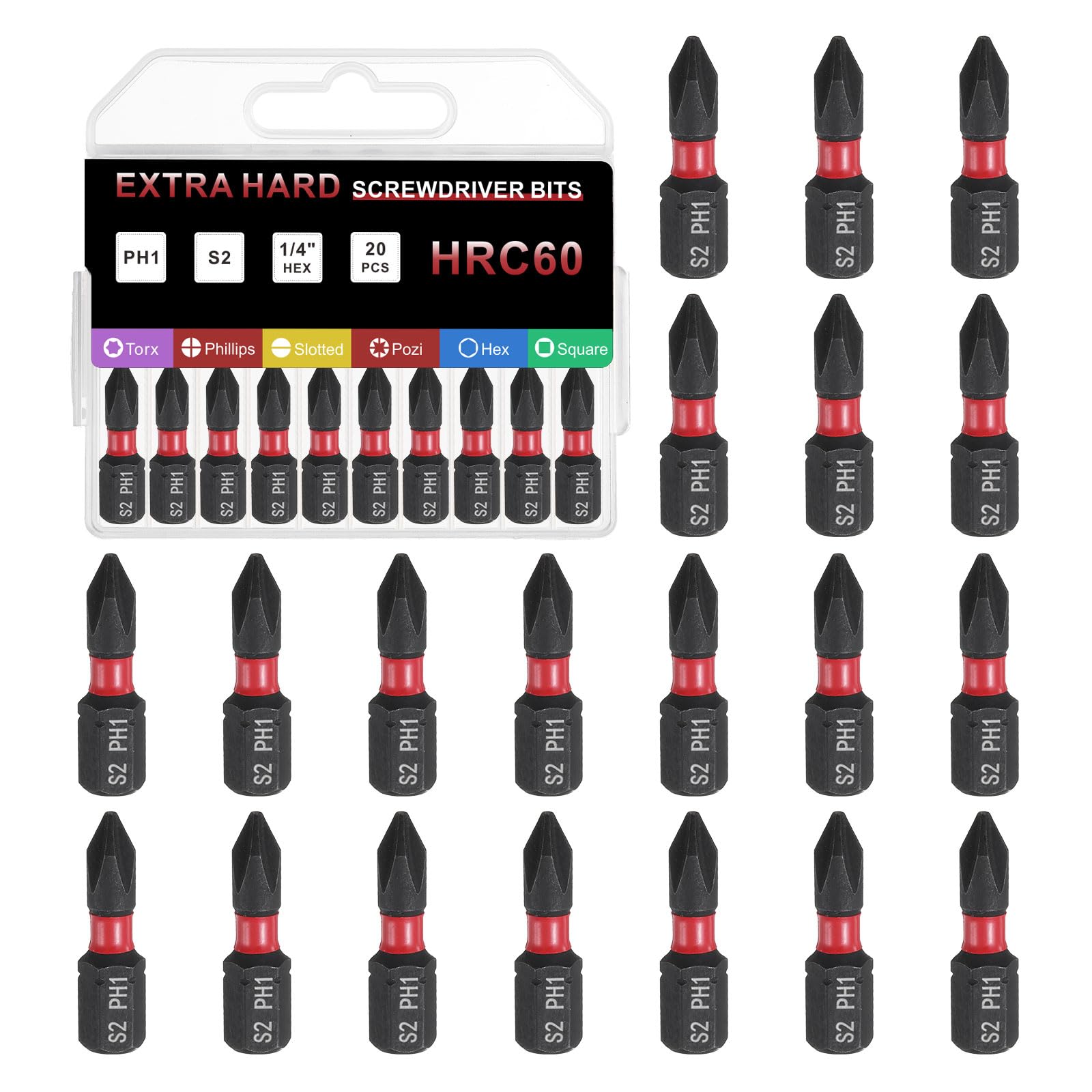 Generic 20pcs PH1 Phillips Screwdriver Bit 1/4" Hex Shank 25mm/1" Length Magneti