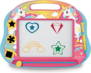 LEXIBOOK Multicolor Magic Magnetic Unicorn Drawing Board, Artistic Creative Toy for Girls, Stylus Pen and Stamps, Pink/Blue, CRUNI550