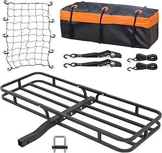 WEIZE 53" x 19" Hitch Mount Cargo Carrier Basket 500LB Capacity with Hitch Stabilizer, Waterproof Bag, Net &amp; Straps, Fits 2" Receiver for Car SUV, Steel Construction
