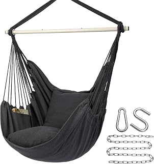 Y- STOP Hammock Chair Hanging Rope Swing Chair, Max 500 Lbs, 2 Seat Cushions Included, Removable Steel Spreader Bar with Anti-Slip Rings, Hardware kit-for Indoor Outdoor(Dark Grey)