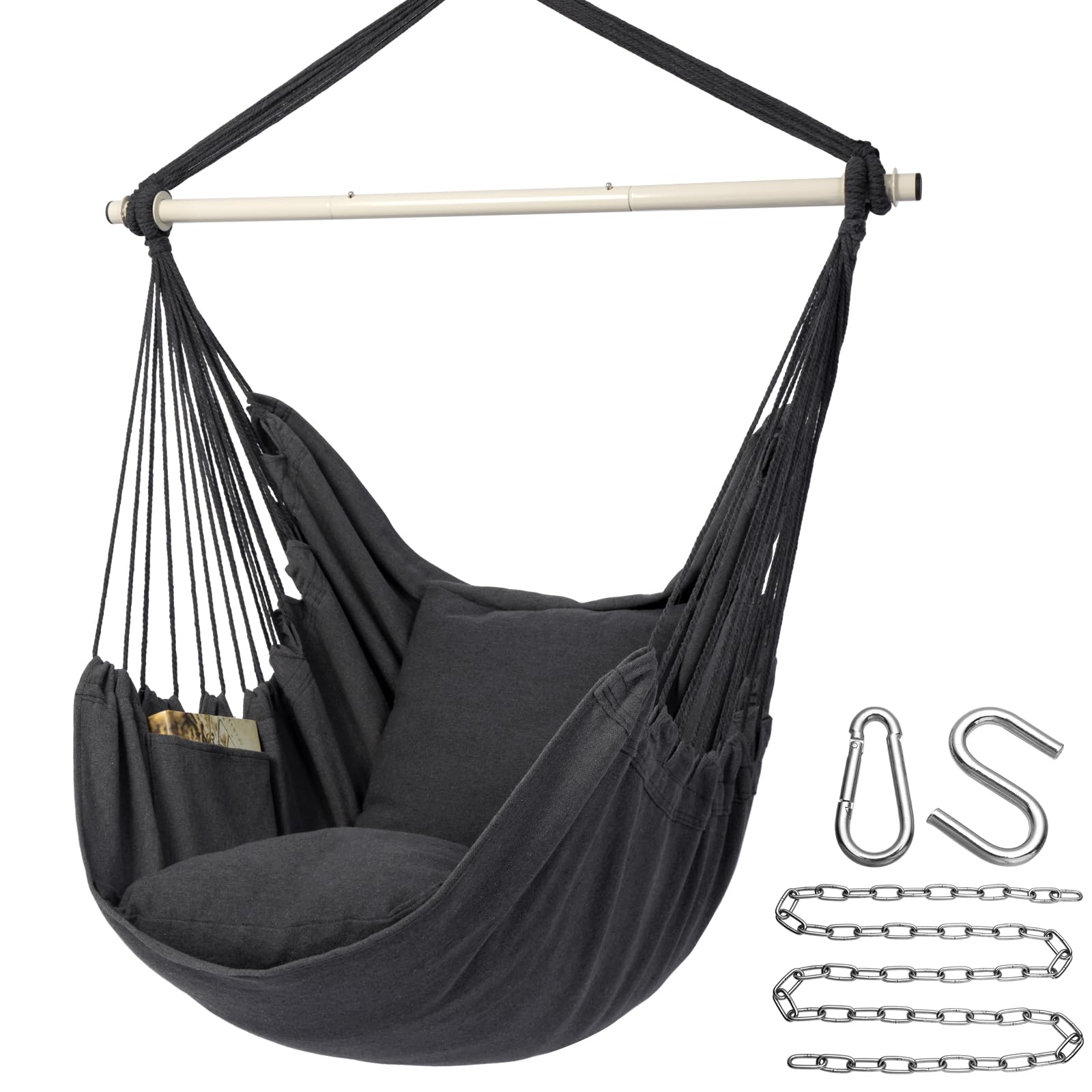 Y- STOP Hammock Chair Hanging Rope Swing Chair, Max 500 Lbs, 2 Seat Cushions Inc