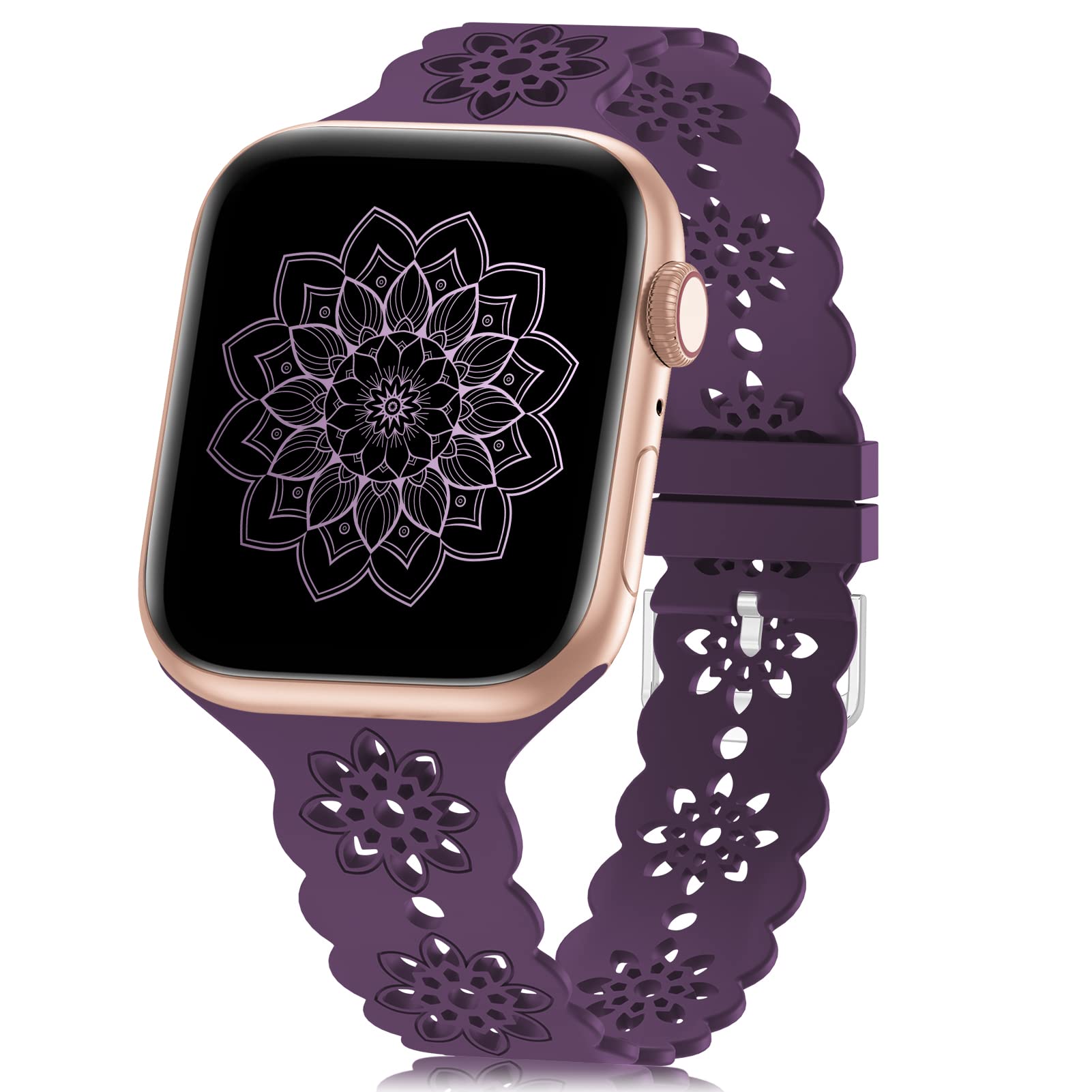 Floral Silicone Band Compatible with Apple Watch Bands for Women Men