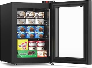 Electactic 2.4 Cu.ft Mini Upright Freezer Compact Freezer (‑0.4℉ ~ 14℉) | Mini freezer,Glass door freezer,Mini deep freezer,Countertop freezer,7 Temperature Settings for Ice Cream/Breast