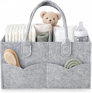 PandaEar Baby Diaper Caddy Organizer, Portable Nursery Organizer and Storage, Diaper Bag Organizer for Wipes & Baby Items, Collapsible Baby Caddy Organizer with Divided Design (Gray)