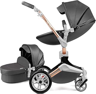 360 Degree Rotation Baby Stroller/Carriage, PU Leather Pushchair Pram, 2022 (F023) (F023 Black)