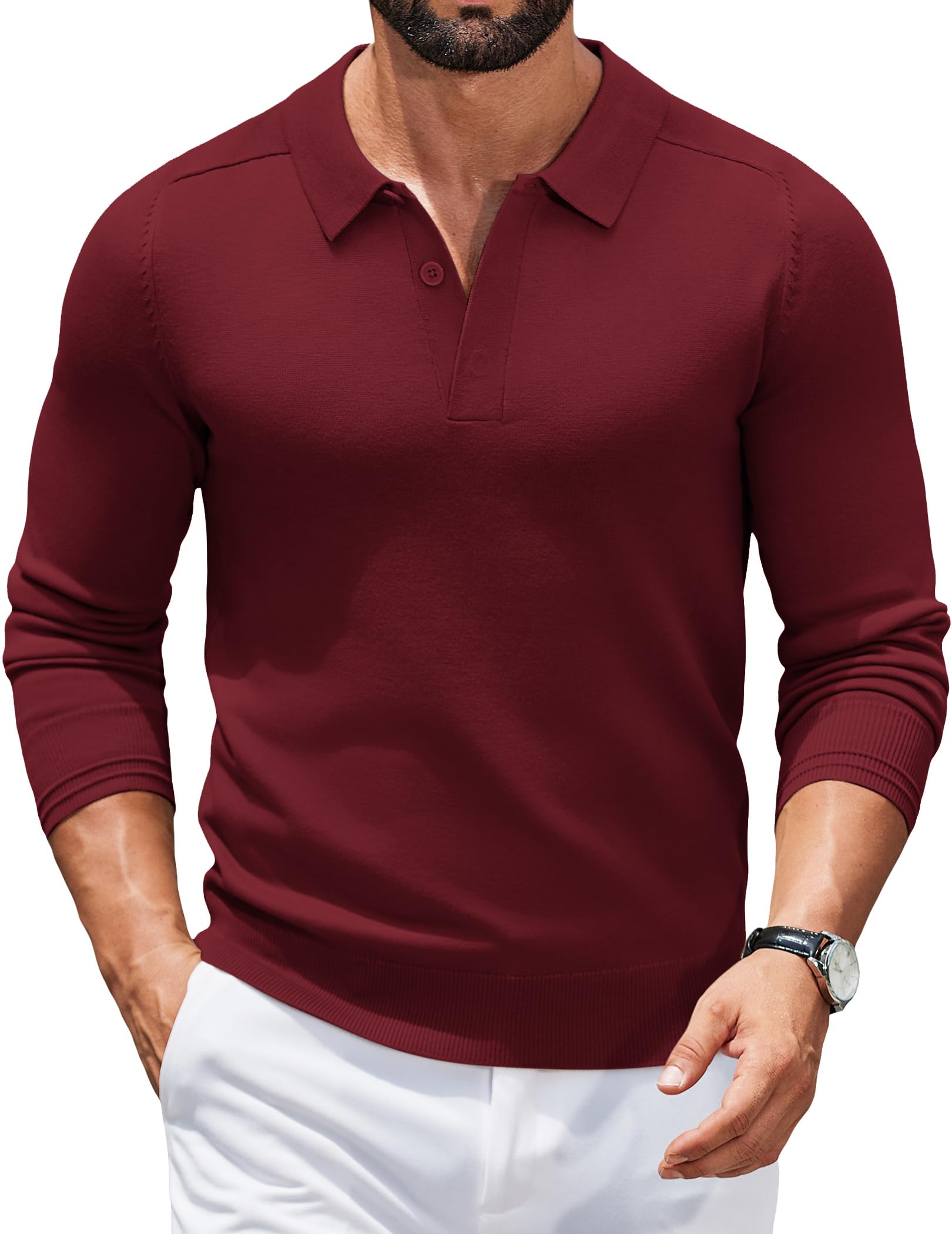 COOFANDY Jersey Hombre Polo Manga Larga Suéter Punto Negocios Suéter Informal Sw