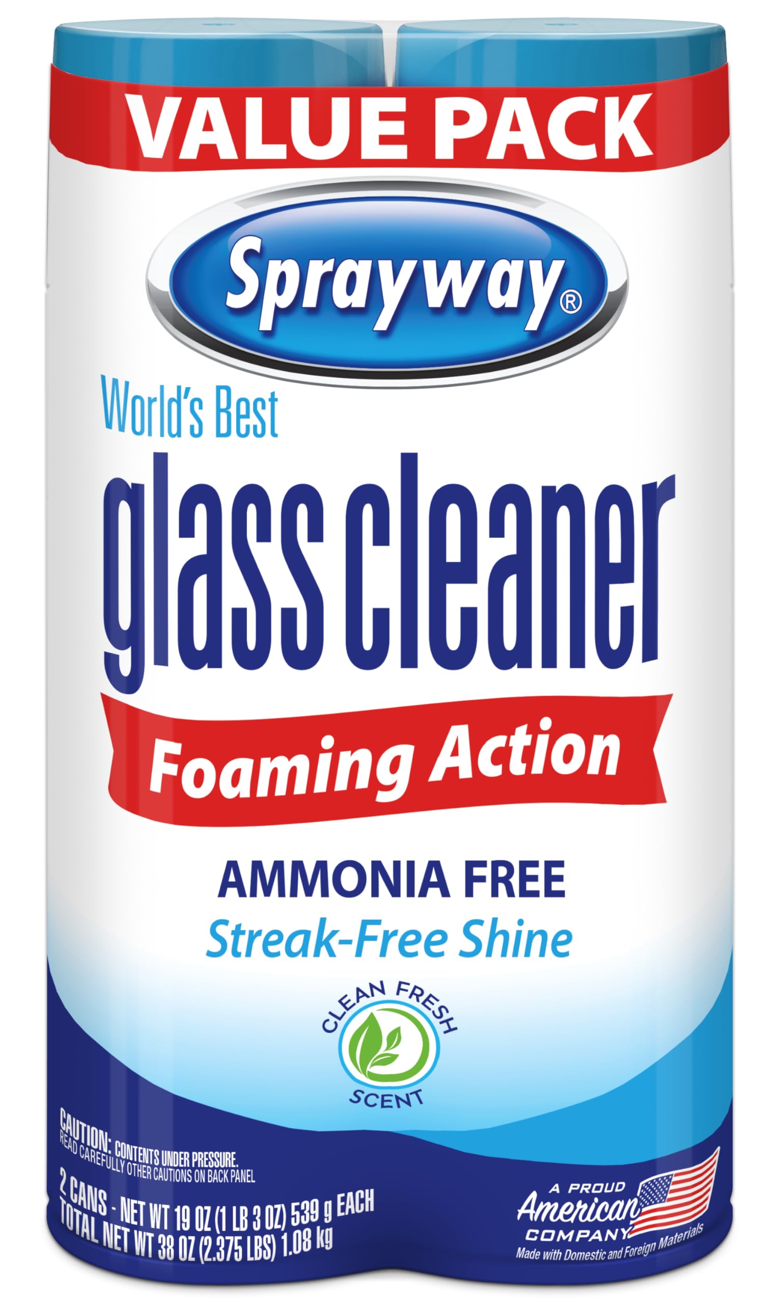 Sprayway Glass Cleaner Foaming Aerosol Spray, 19oz, Pack of 2 | Ammonia-Free, St