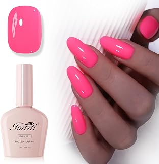 Pink Gel Nail Polish, Bright Neon Pink Nail Gel Polish High Gloss Soak Off UV LED Spring Summer Nail Art Manicure Salon DIY Design 10ML