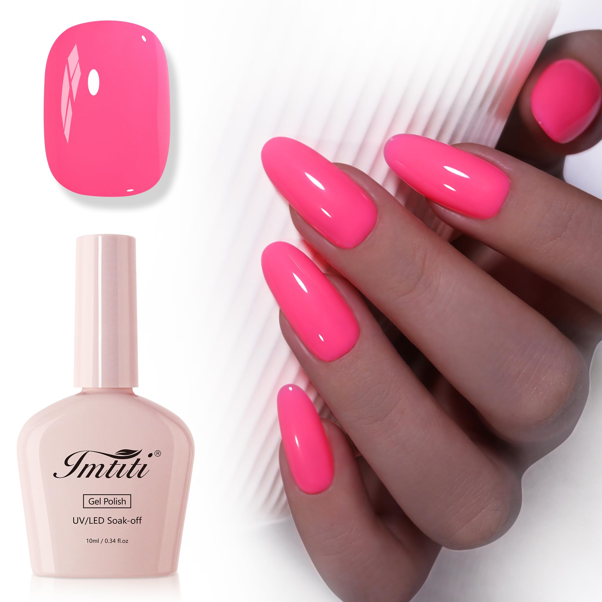 Pink Gel Nail Polish, Bright Neon Pink Nail Gel Polish High Gloss Soak Off UV LE
