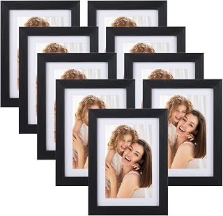 EYMPEU 6x4 Photo Frame with Mat Capable of Holding 7x5 or 6x4 Photos, Set of 9 Black Photo Frames for Wall or Table Top Rustic Photo Frames