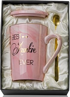Niece and Nephew Aunt Gifts - Best Auntie Ever Mug Funny Birthday Gift for Aunt - Pink Marble Ceramic Coffee Cup 14 oz