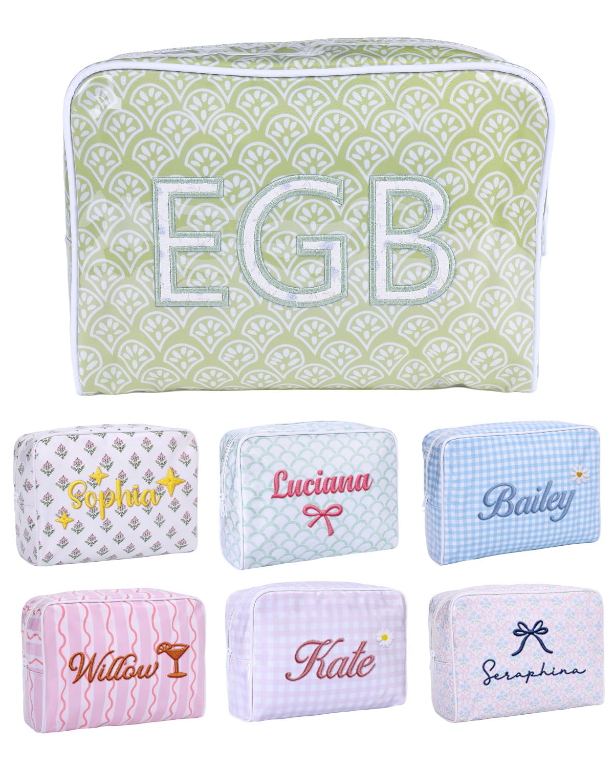 LIWOFLY Personalized Embroidered Name Makeup Bag, Custom Monogram Waterproof PVC
