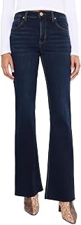 KUT from the Kloth Ana High-Rise Fab Ab Flare Raw Hem in Wave/Euro Base Wash
