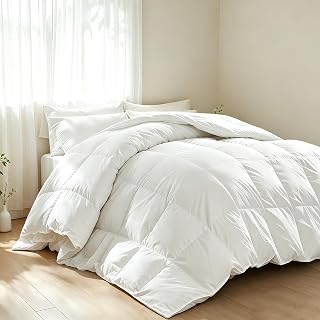 Martha Stewart Hotel Luxury White Goose King Feathers Down Fiber Comforter | 100% Cotton Cover Duvet Insert King, Hypoallergenic Comforter All Season Medium Warmth 106 x 90 Inch