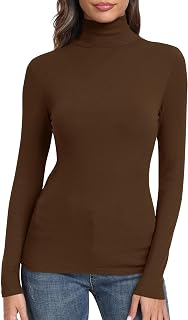 GEMBERA Womens Long Sleeve Turtle Neck Basic Slim Fitted Ribbed Knit Tops Thermal Shirts