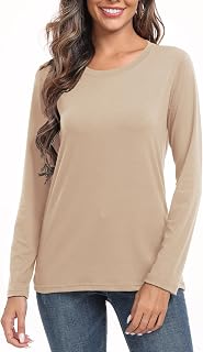 PRIMODA Women's Crew Neck Long Sleeve Shirts Basic Loose Fit Layering Tops