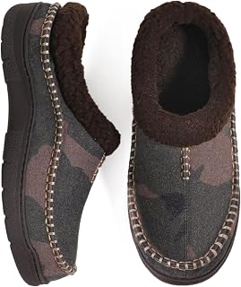 Zigzagger Men's Slip On Moccasin Slippers, Indoor/Outdoor Warm Fuzzy Comfy House Shoes, Fluffy Wide Loafer Slippers, Camouflage Black, 10.5-11.5