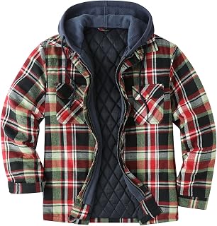 ZENTHACE Men's Hooded Flannel Jacket with Quilted Lining - Blue